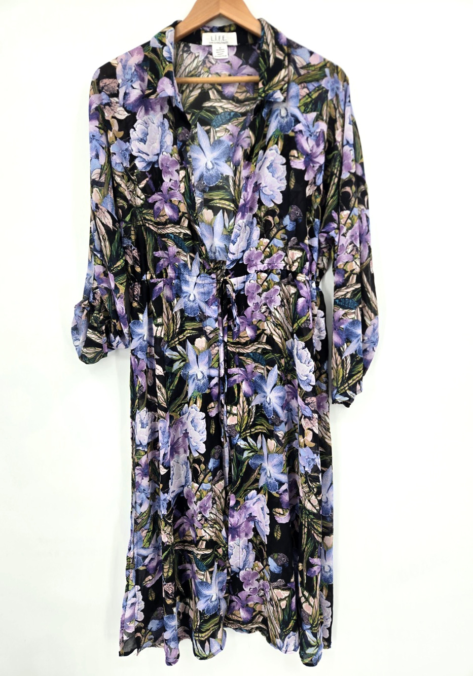 Life Is For Eternity Floral Cover Up Tie Front Duster Cardigan Side Slit Size XL